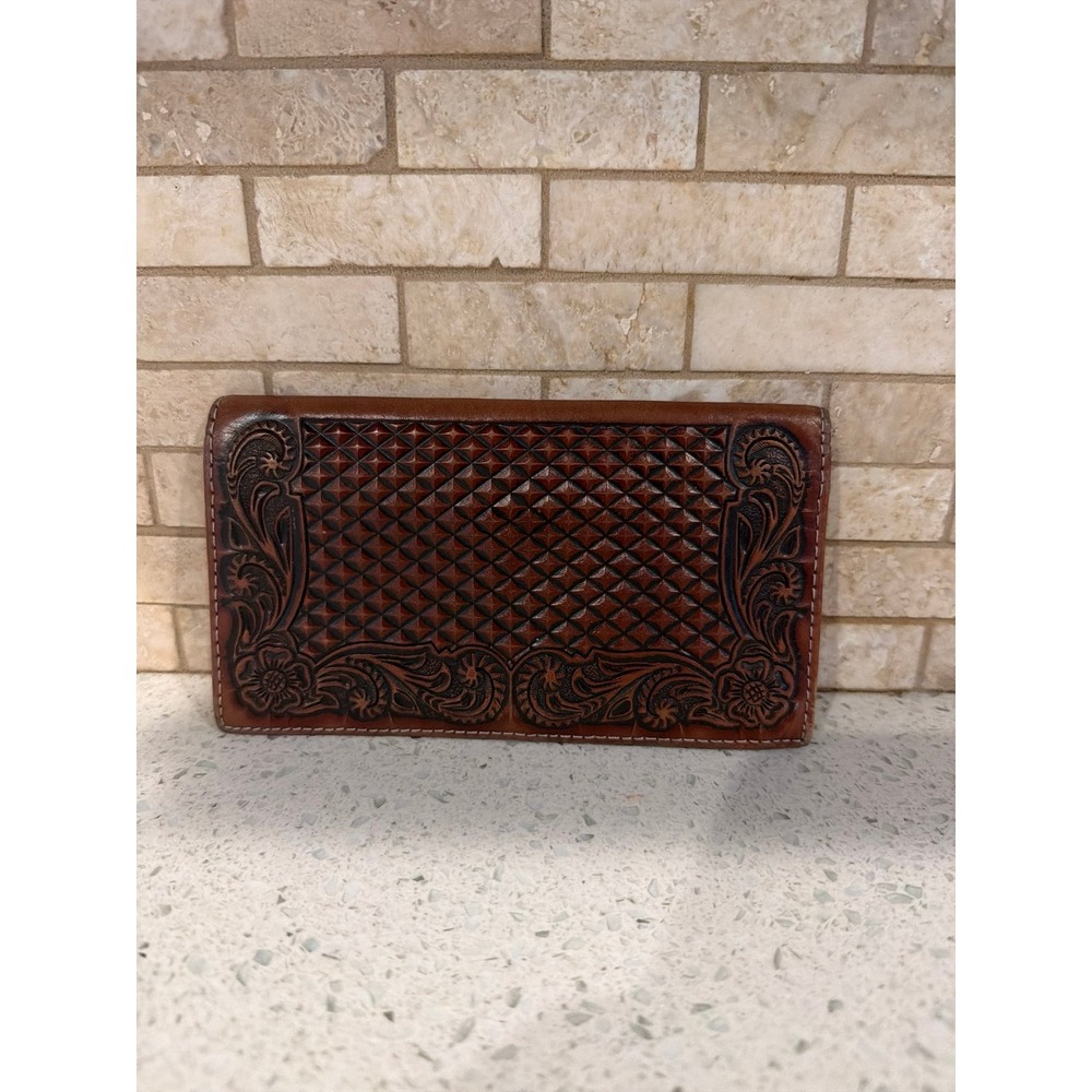 Ariat Mens Floral Basketweave Leather Rodeo Checkbook Wallet